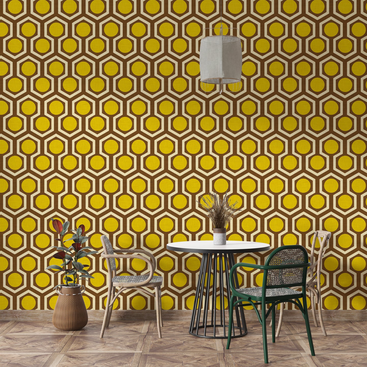 1970s brown and yellow geometric wallpaper
