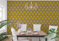 Hexagonal dot mural for vintage interiors
