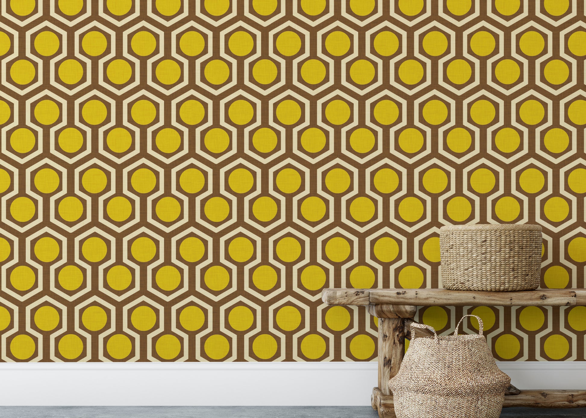 Classic 70s hexagon dot wallpaper style
