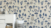 Watercolor Mushrooms Navy Blue Wallpaper design