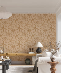 Sophisticated echinoderms wallpaper in warm brown for modern decor.
