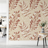 Warm palm frond wallpaper for spa-inspired spaces

