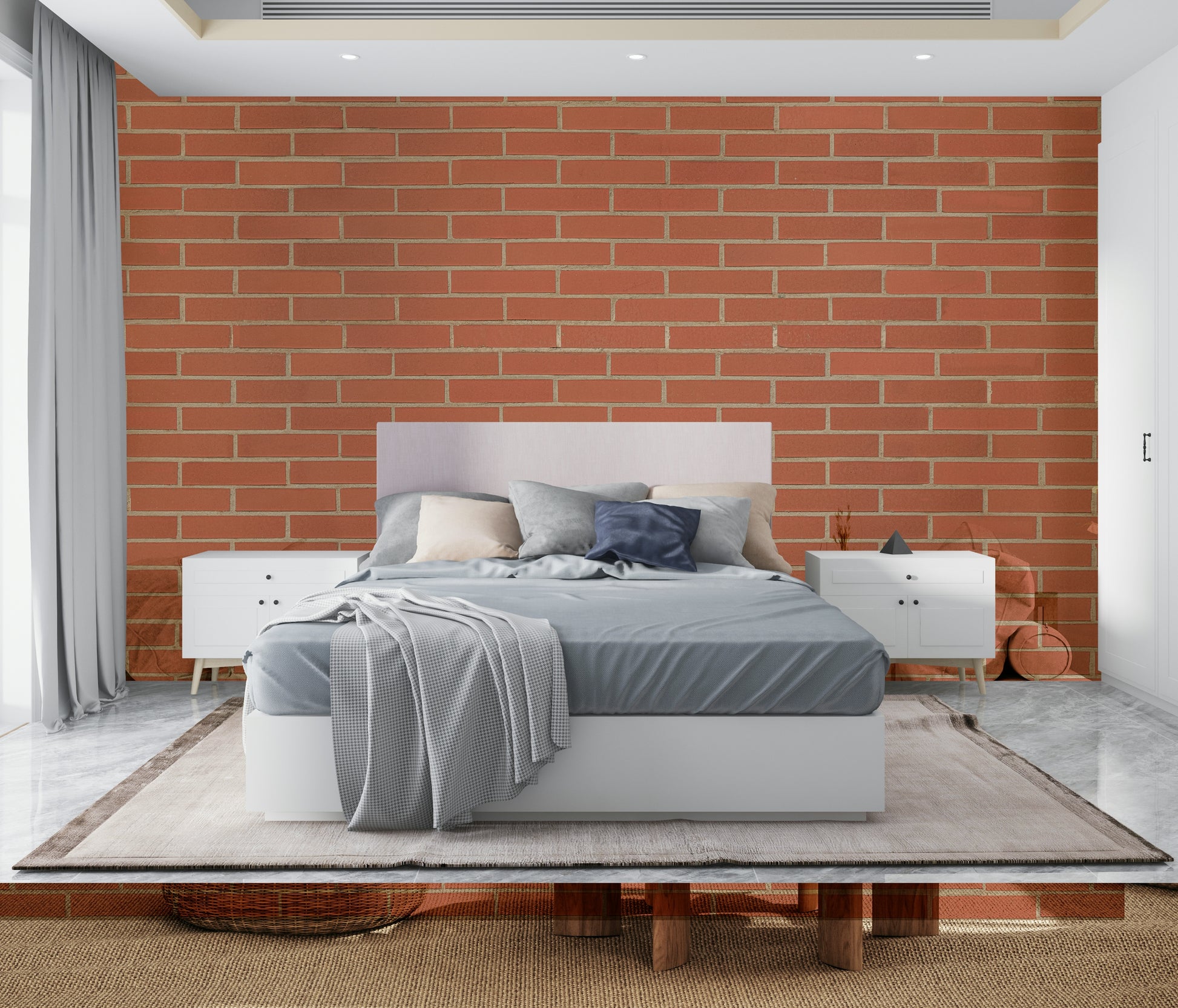 A peaceful aged brick wall mural on decorative wallpaper.

