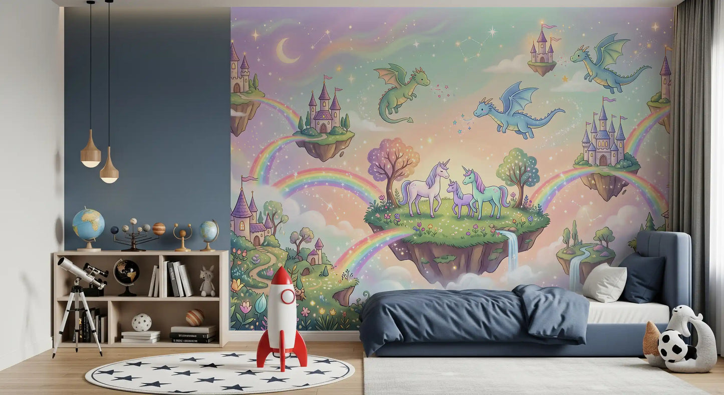 Magical Floating Islands and Mythical Friends Wall Mural