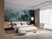 Lush green foggy jungle forest wallpaper mural