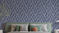 Navy and white pine tree wallpaper design