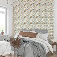 Neutral wallpaper with blooming floral silhouettes

