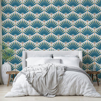 Sunlit tropical wallpaper with vibrant green and coral hues

