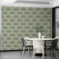 Tropical wall mural with calming green tones


