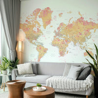 Feminine map wallpaper in soft blush tones

