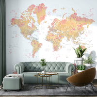 Romantic blush world map design with watercolor texture

