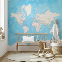 Peel and stick blue map wallpaper for study rooms

