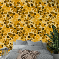 Artistic yellow floral wallpaper for walls

