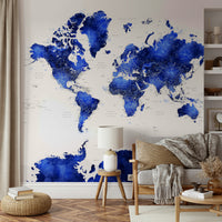 Dark indigo map mural with global details

