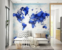 Sophisticated wall mural with navy blue continents

