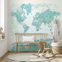 Artistic aqua map mural with watercolor texture

