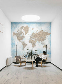 Sky blue and beige watercolor map for nurseries

