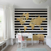 Gold continent design on black watercolor background

