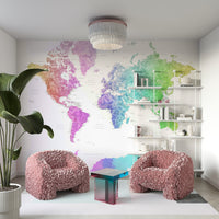 Vibrant watercolor map mural for creative spaces

