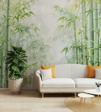 Serene wall decor with graceful green bamboo illustrations


