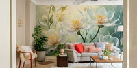 Elegant white flower wallpaper for serene interior walls

