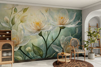 Chic white flower wallpaper with a soft, airy aesthetic

