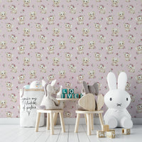 Romantic pink wallpaper with artistic floral elements

