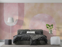 Abstract mural wallpaper in blush and cream tones

