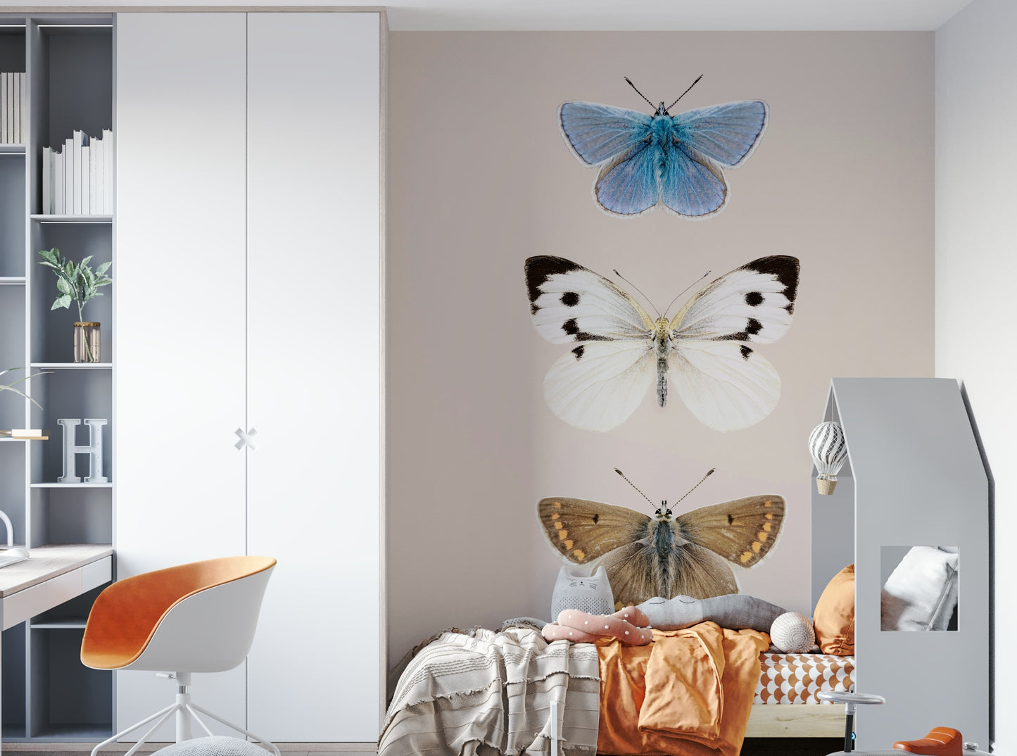 Traditional mural with hand-drawn butterflies

