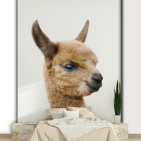 Whimsical baby llama mural in gentle neutral tones

