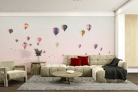 Air balloons mural with bright, cheerful colors

