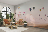 Whimsical air balloons mural for joyful décor

