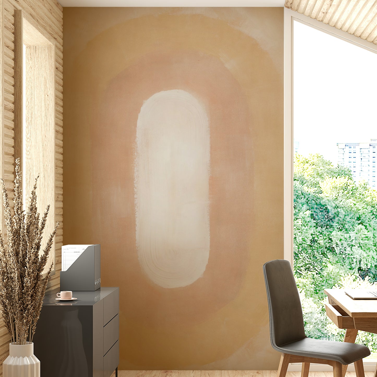 Calm neutral tones in abstract desert wallpaper

