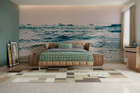 Ocean wave mural in soothing blush shades

