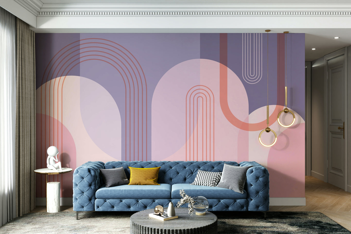 Pink purple layered arch wall wallpaper

