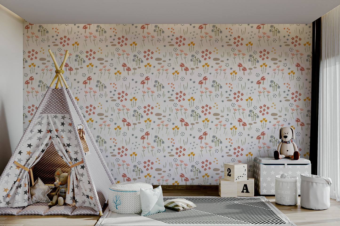 Pastel flower and mushroom wall print

