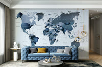 Watercolor atlas wall mural in navy

