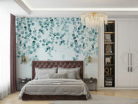 Eucalyptus teal wall mural for living rooms

