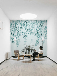 Botanical eucalyptus teal wallpaper design

