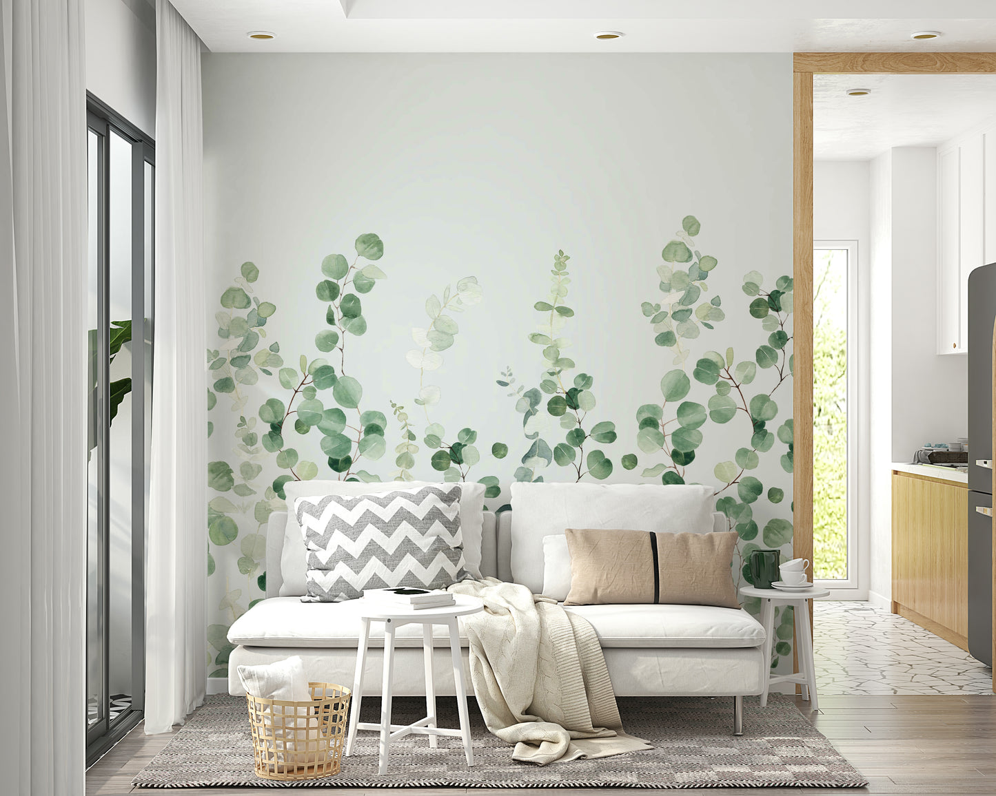 Watercolor eucalyptus design wall mural

