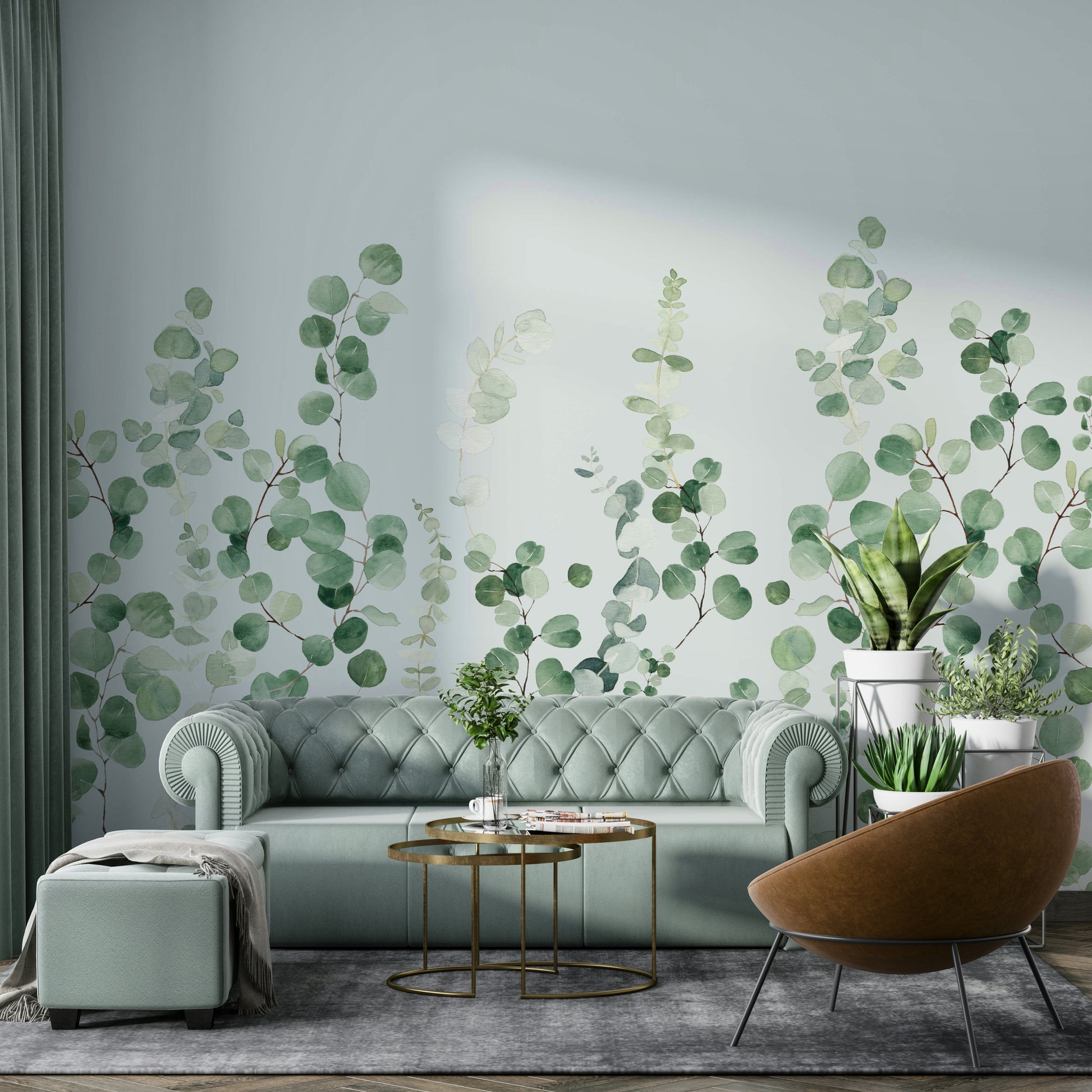 Minimalist eucalyptus wall mural for bedrooms

