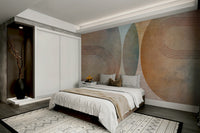 Abstract curved lines mural in warm palette

