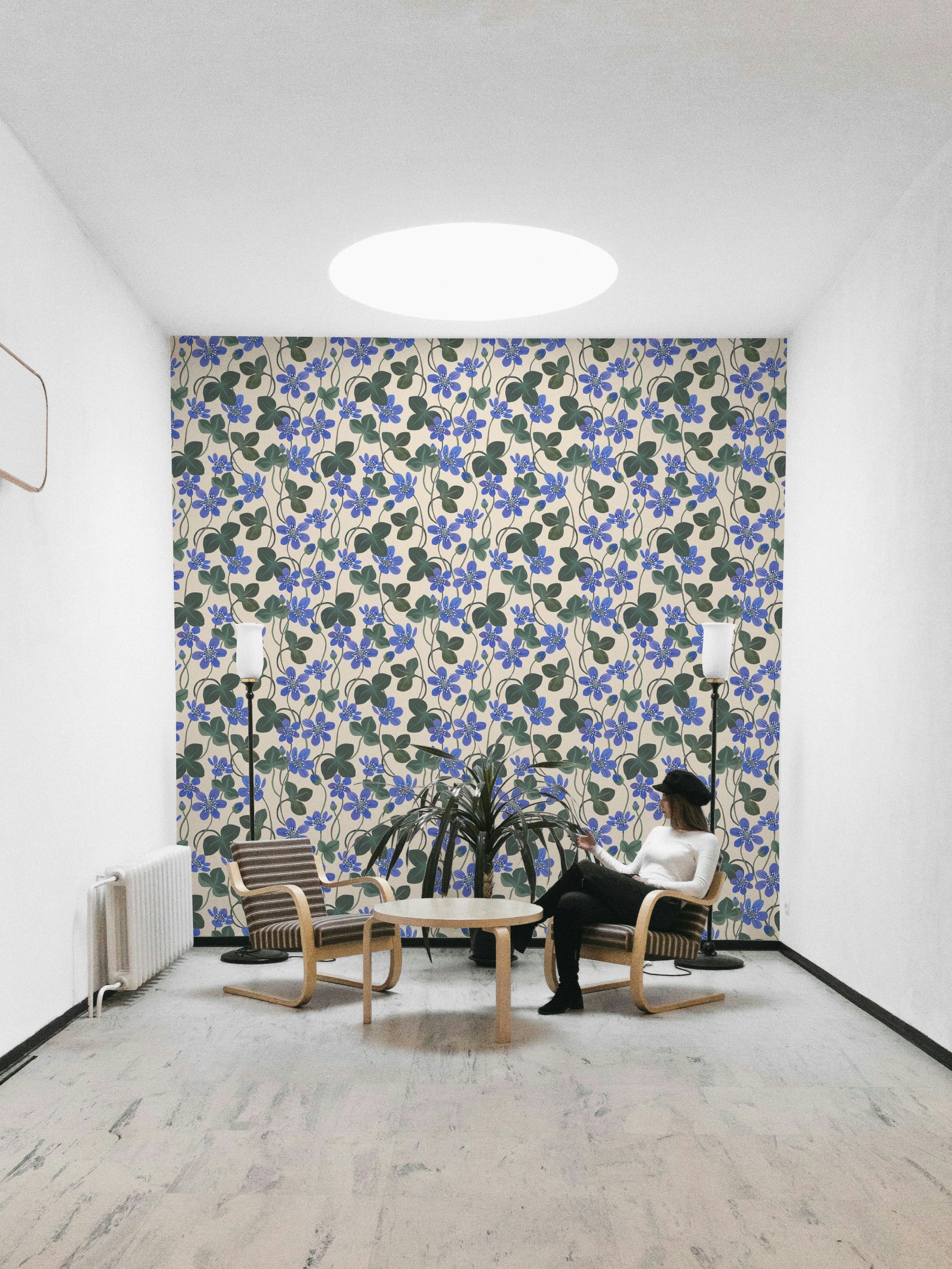 Blue anemone pattern for classic interiors

