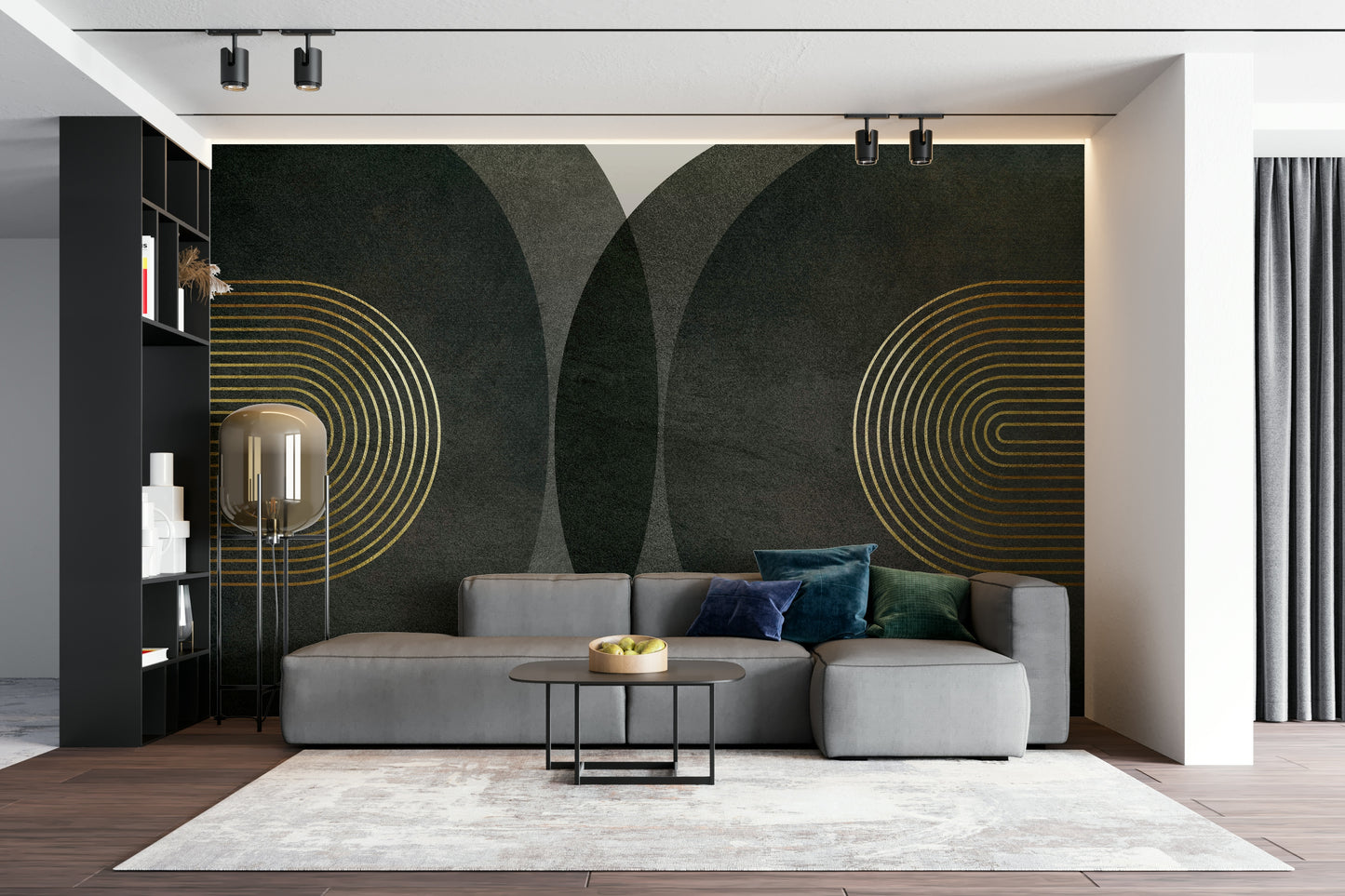 Modern Mid Century Charcoal Gold Wall Mural