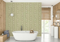 Blooming flowers with stripes in green wallpaper


