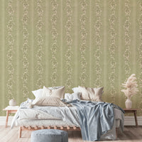 Bloom stripe sage wallpaper for romantic decor

