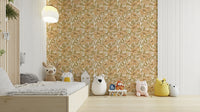 Mustard floral wallpaper with vintage appeal

