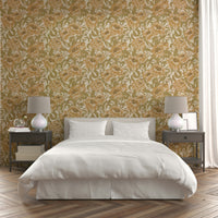 Floral wallpaper in mustard tones with peonies

