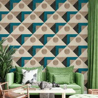 Contemporary geometric mural in earth hues

