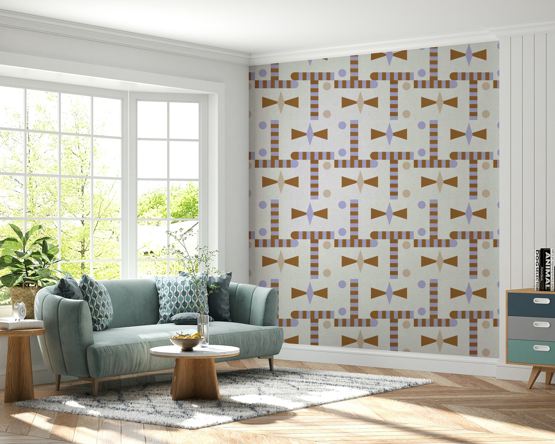 Geometric woven effect wallpaper for decor

